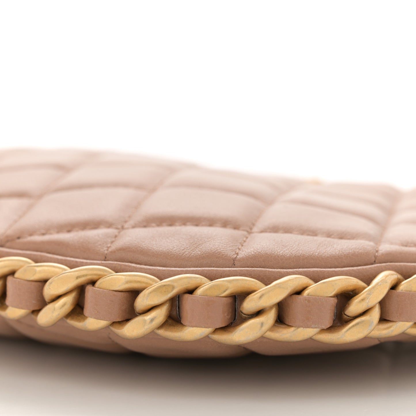 Shiny Crumpled Lambskin Quilted Large Trendy Chain Around Hobo Dark Beige