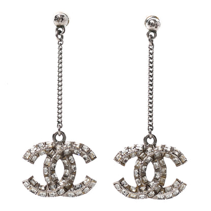 Chanel Baguette Crystal CC Drop Earrings Silver 1 of 4