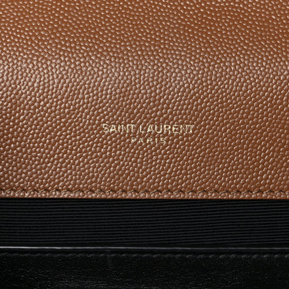 Saint Laurent Grain De Poudre Textured Mixed Matelasse Triquilt Medium Monogram Satchel Tan 6 of 10