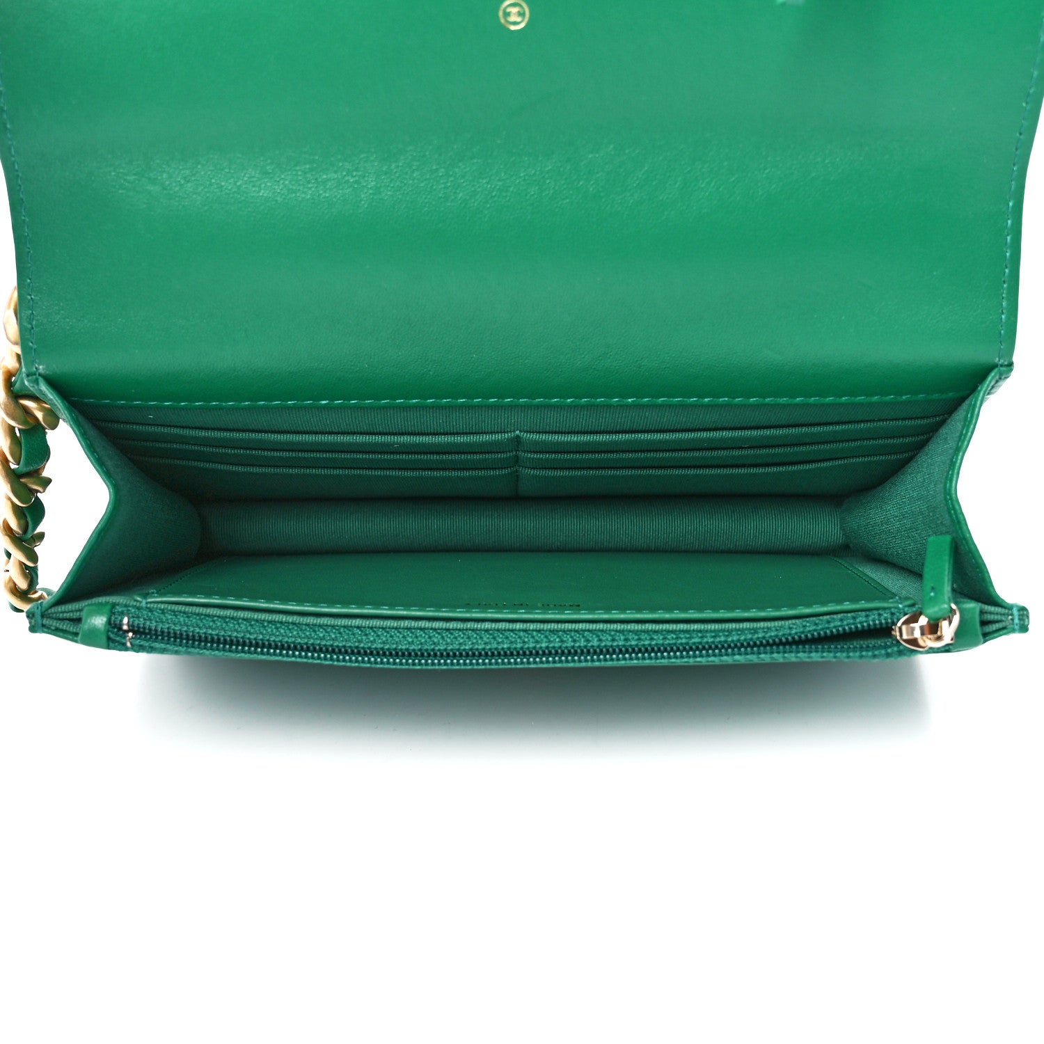 Chanel Shiny Lambskin Quilted Chanel 19 Wallet On Chain WOC Green 5 of 12