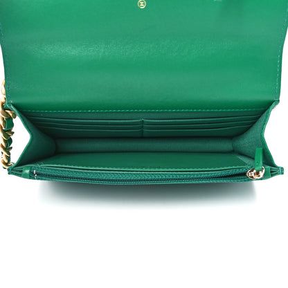 Chanel Shiny Lambskin Quilted Chanel 19 Wallet On Chain WOC Green 5 of 12