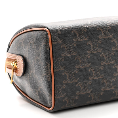 Celine Triomphe Canvas Calfskin Small Boston Bag Tan 8 of 9