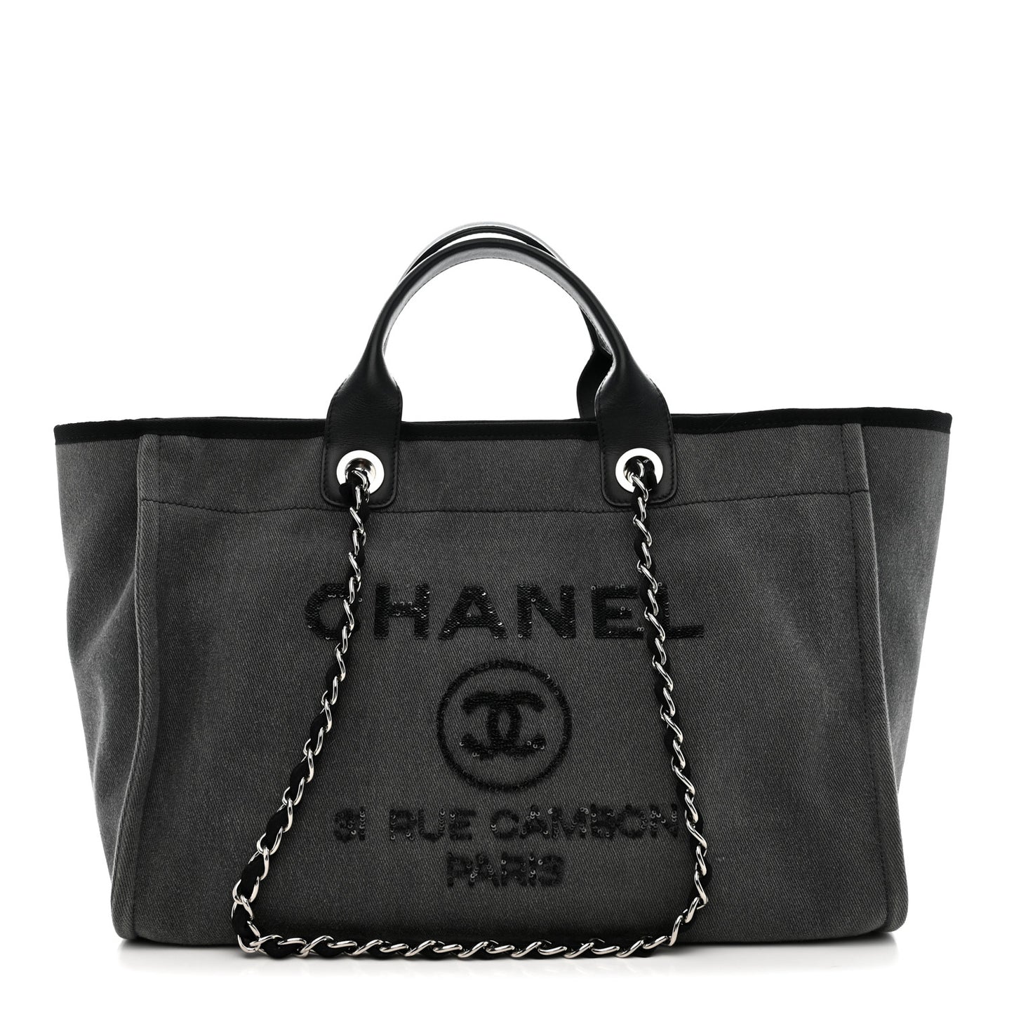 Canvas Sequin Medium Deauville Tote Charcoal