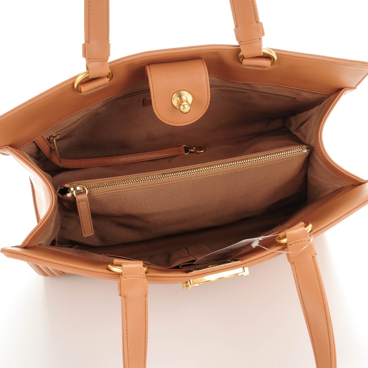 Calfskin Quilted Boy Shopping Tote Camel