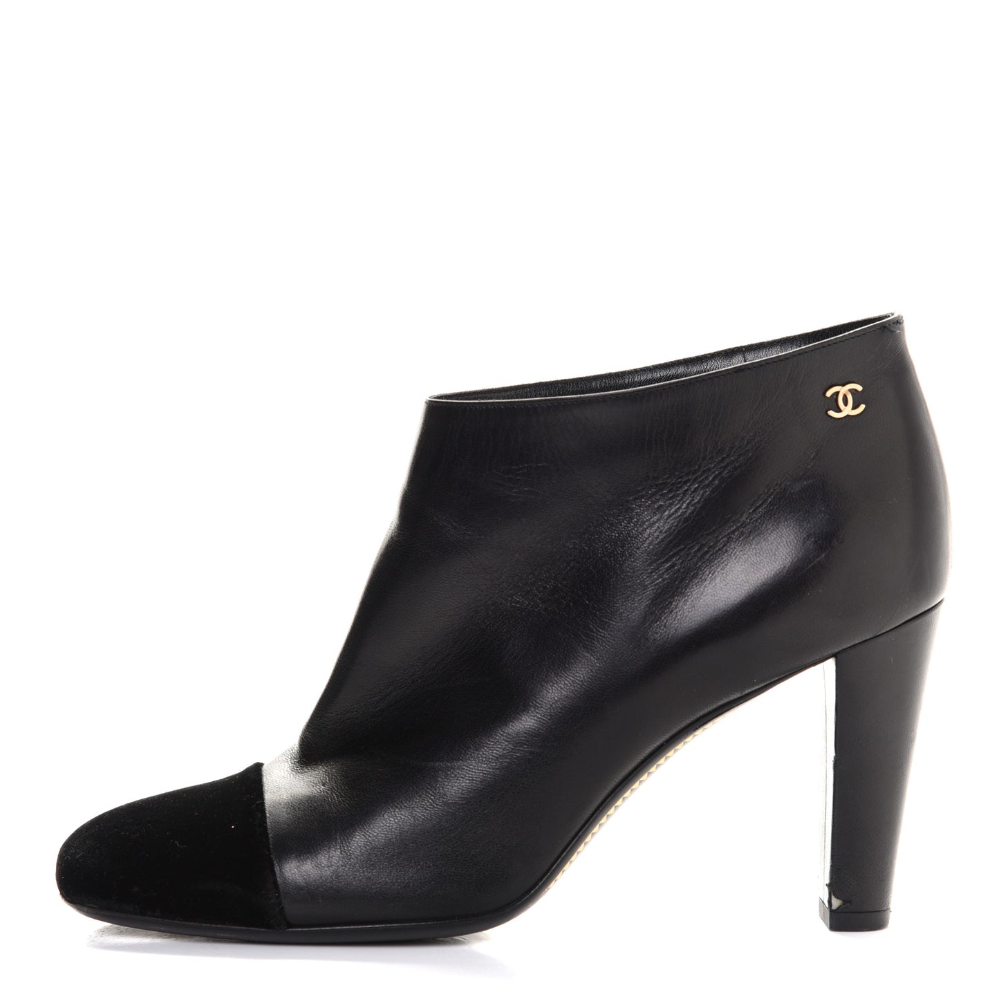 Lambskin Suede Cap Toe Short Ankle Boots 40 Black