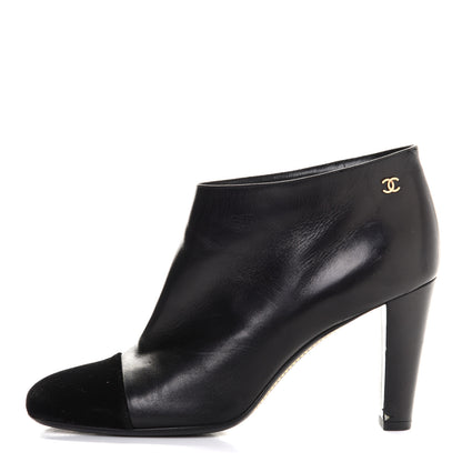 Chanel Lambskin Suede Cap Toe Short Ankle Boots 40 Black 1 of 11