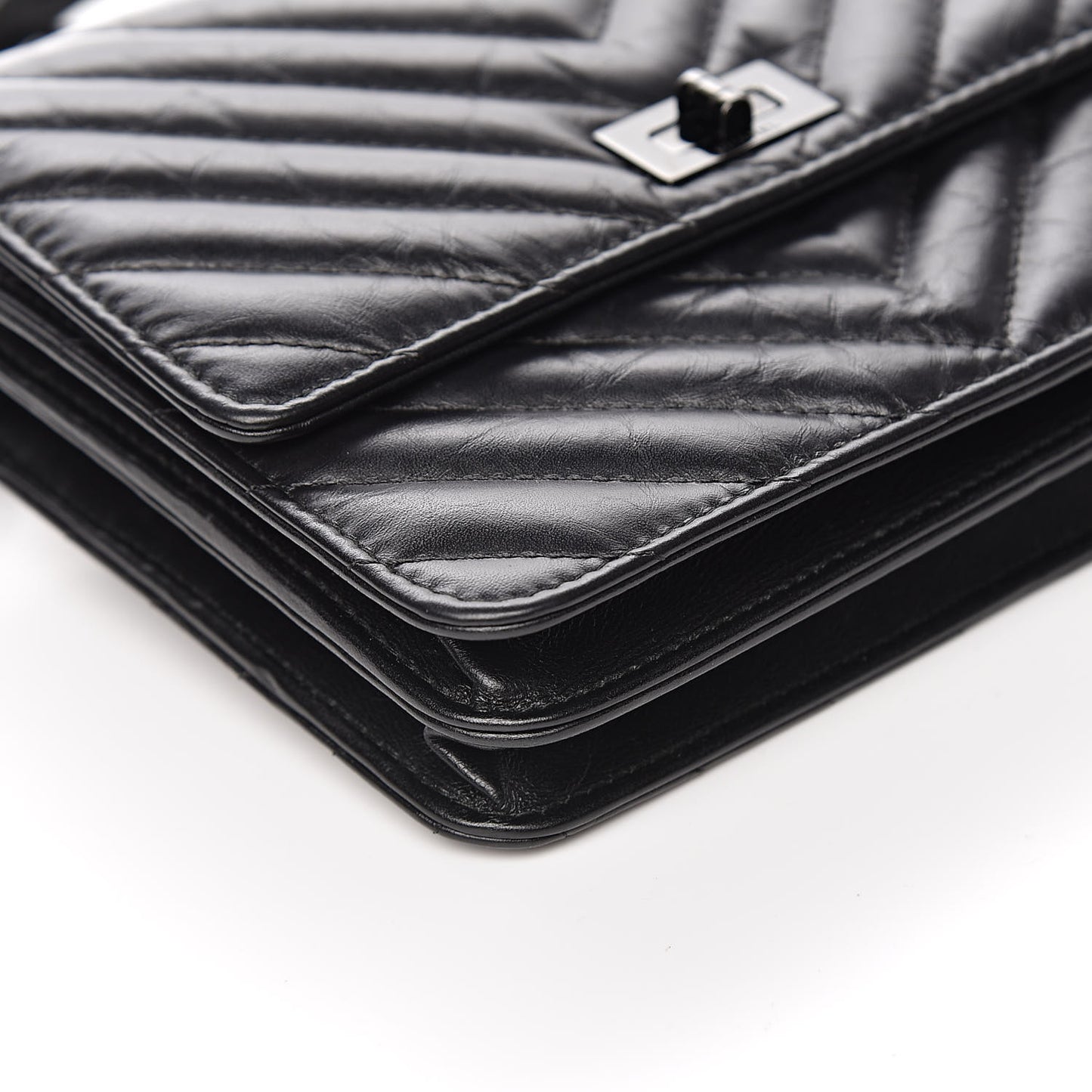 Aged Calfskin Chevron Quilted Reissue 2.55 Square Wallet On Chain WOC So Black