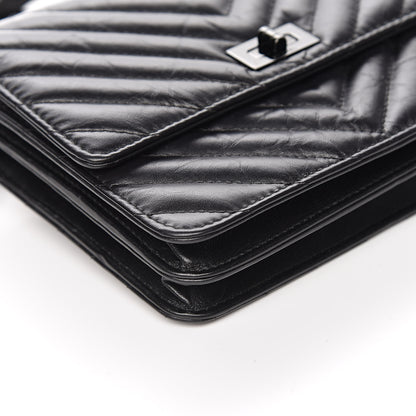 Chanel Aged Calfskin Chevron Quilted Reissue 2.55 Square Wallet On Chain WOC So Black 9 of 12