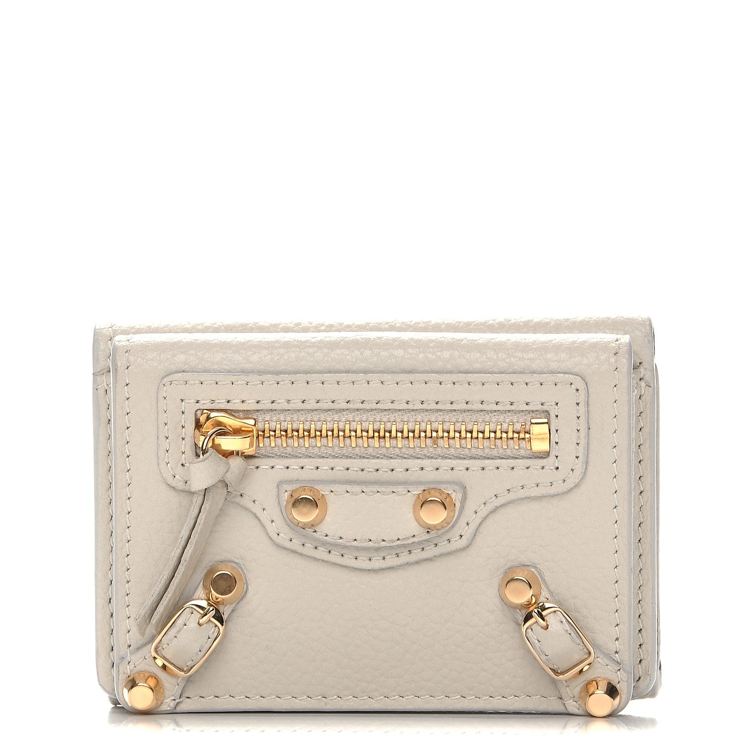 Balenciaga Grained Calfskin Agneau Arena Classic Gold Hardware Mini Wallet Beige 1 of 9