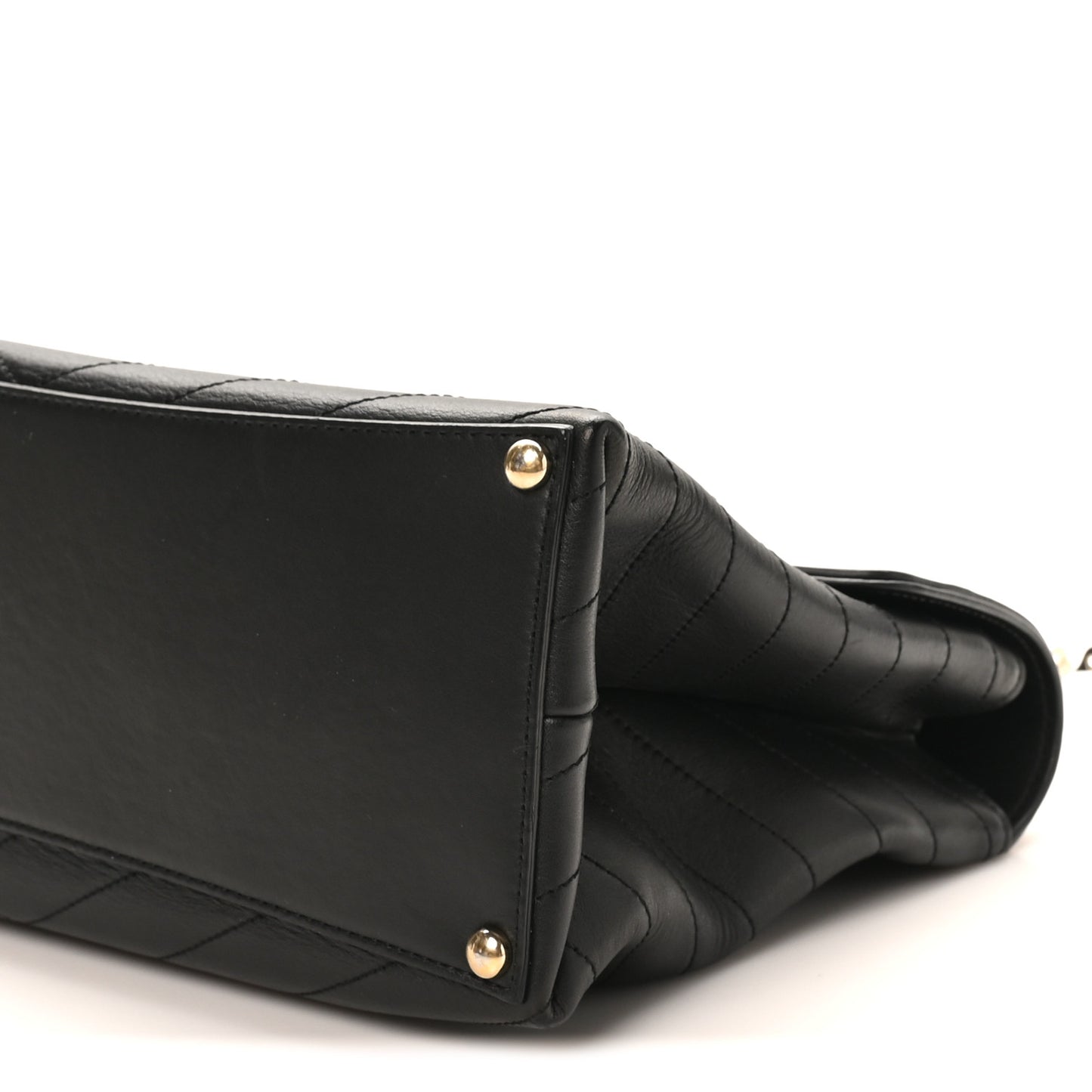Calfskin Chevron Stitched Large Envelope Flap Black