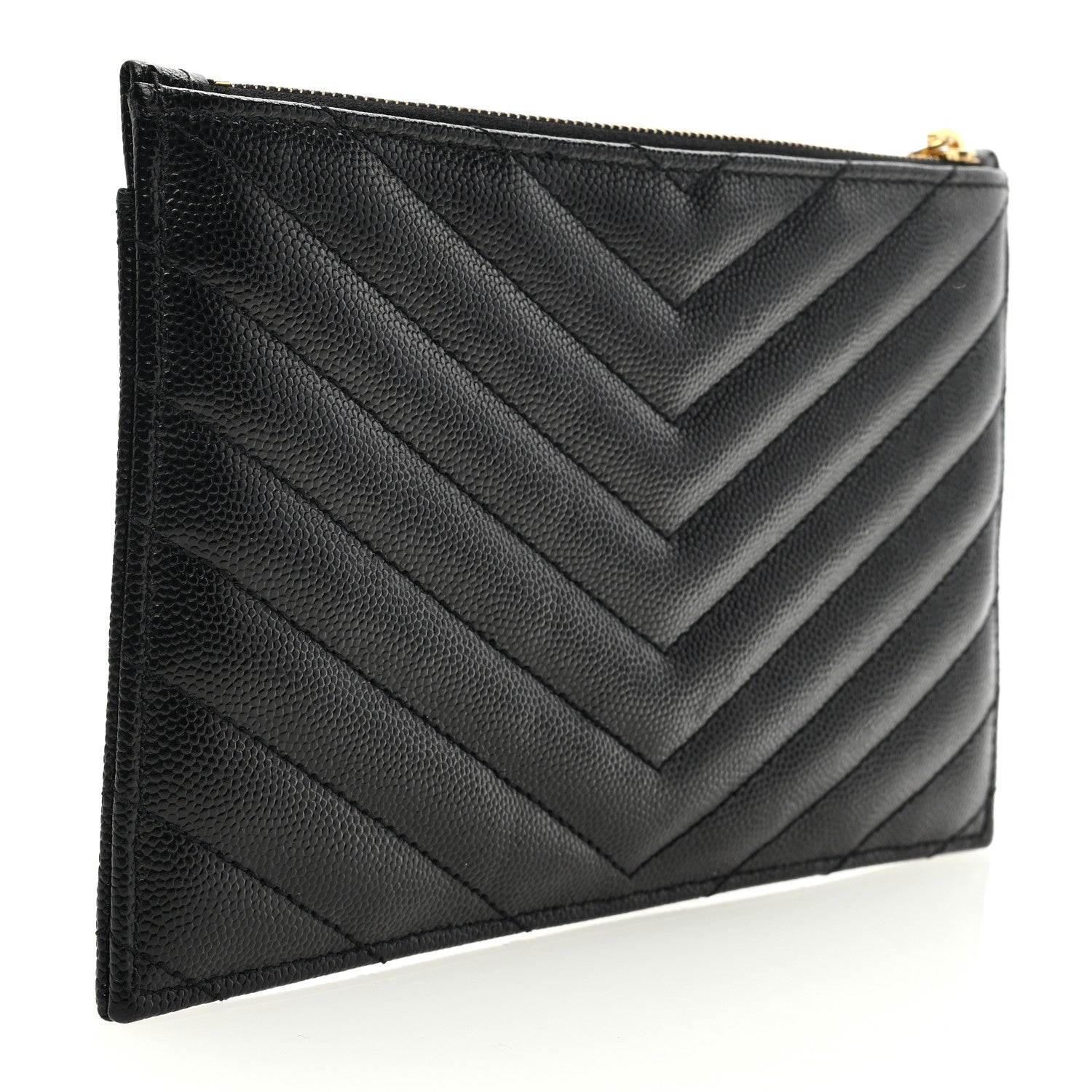 Saint Laurent Grain De Poudre Chevron Monogram Bill Pouch Black 3 of 7