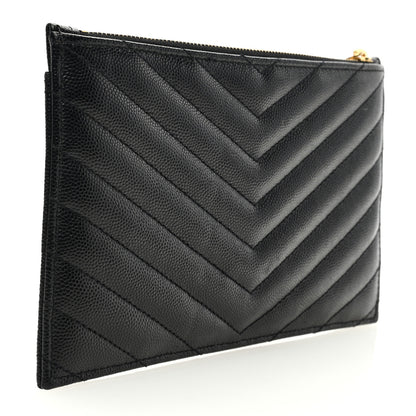 Saint Laurent Grain De Poudre Chevron Monogram Bill Pouch Black 3 of 7