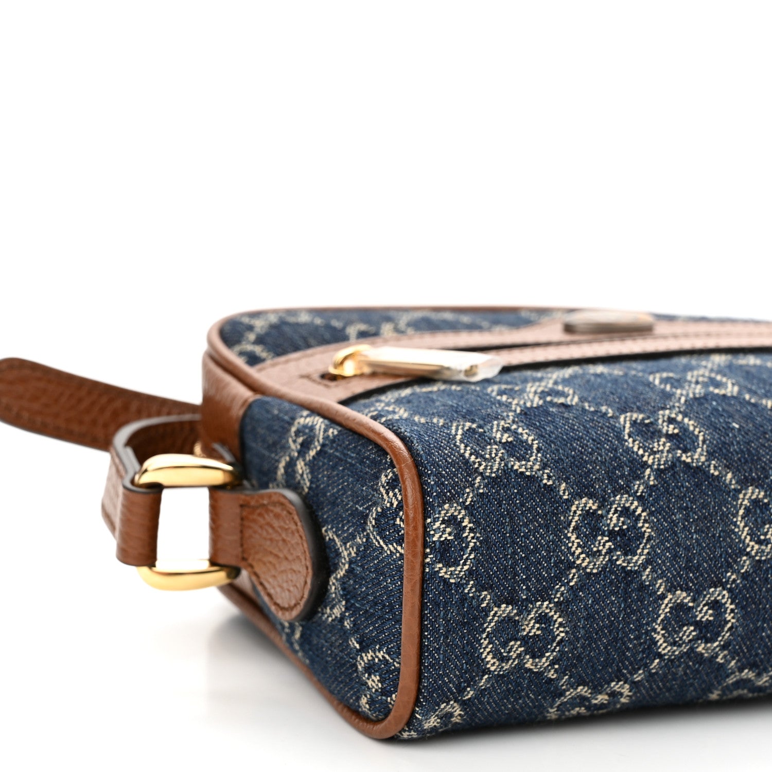 Gucci New Denim GG Monogram Dollar Calfskin Mini Ophidia Shoulder Bag Blue Tea Cuir Epilog 9 of 11
