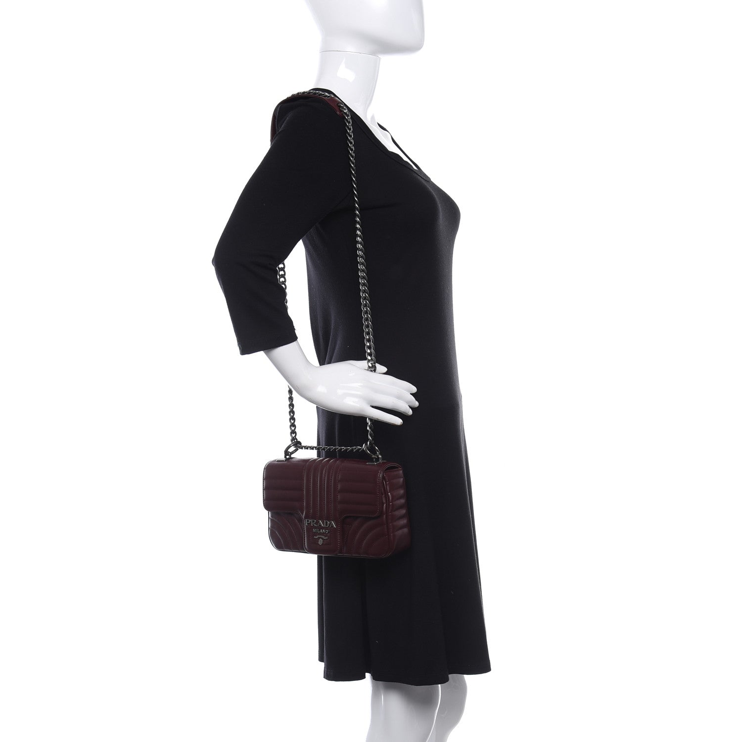 Prada Soft Calfskin Impunture Diagramme Small Chain Flap Shoulder Bag Granato 2 of 10