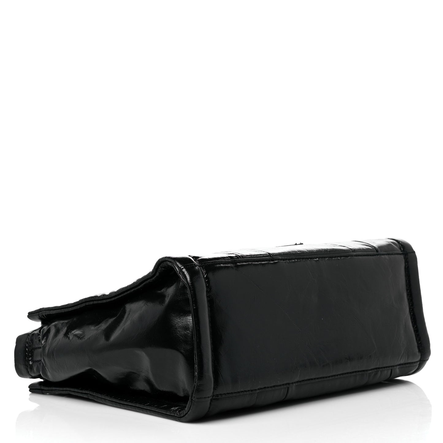 Shiny Crinkled Calfskin Small The Tote Bag Black