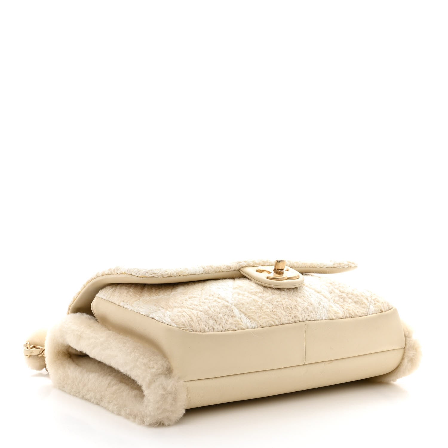 Chanel Tweed Shearling Lambskin Quilted Single Flap Muff White 4 of 11
