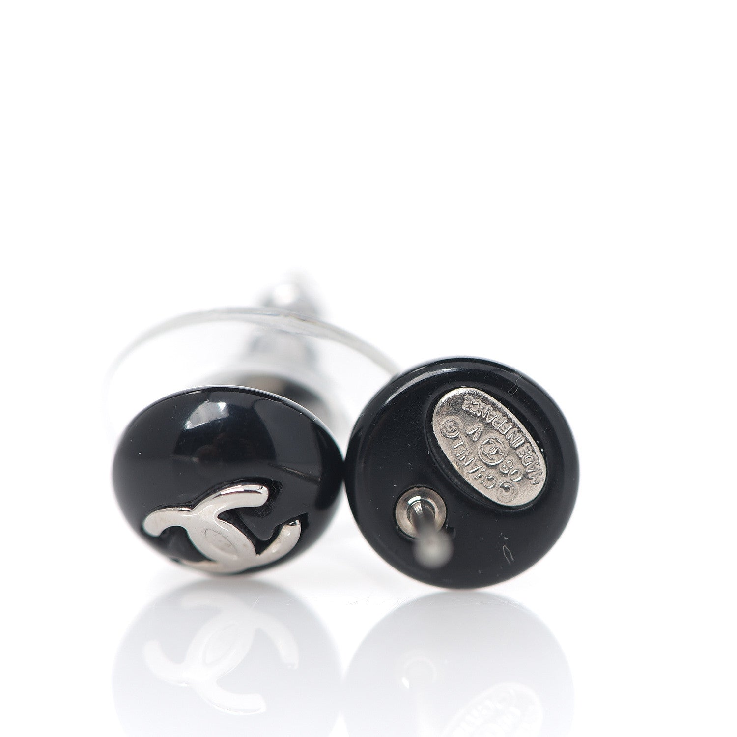 Chanel Enamel CC Earrings Black Silver 3 of 3