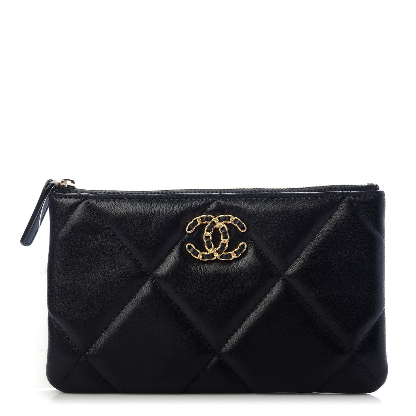 Shiny Goatskin Quilted Small Chanel 19 Pouch Black