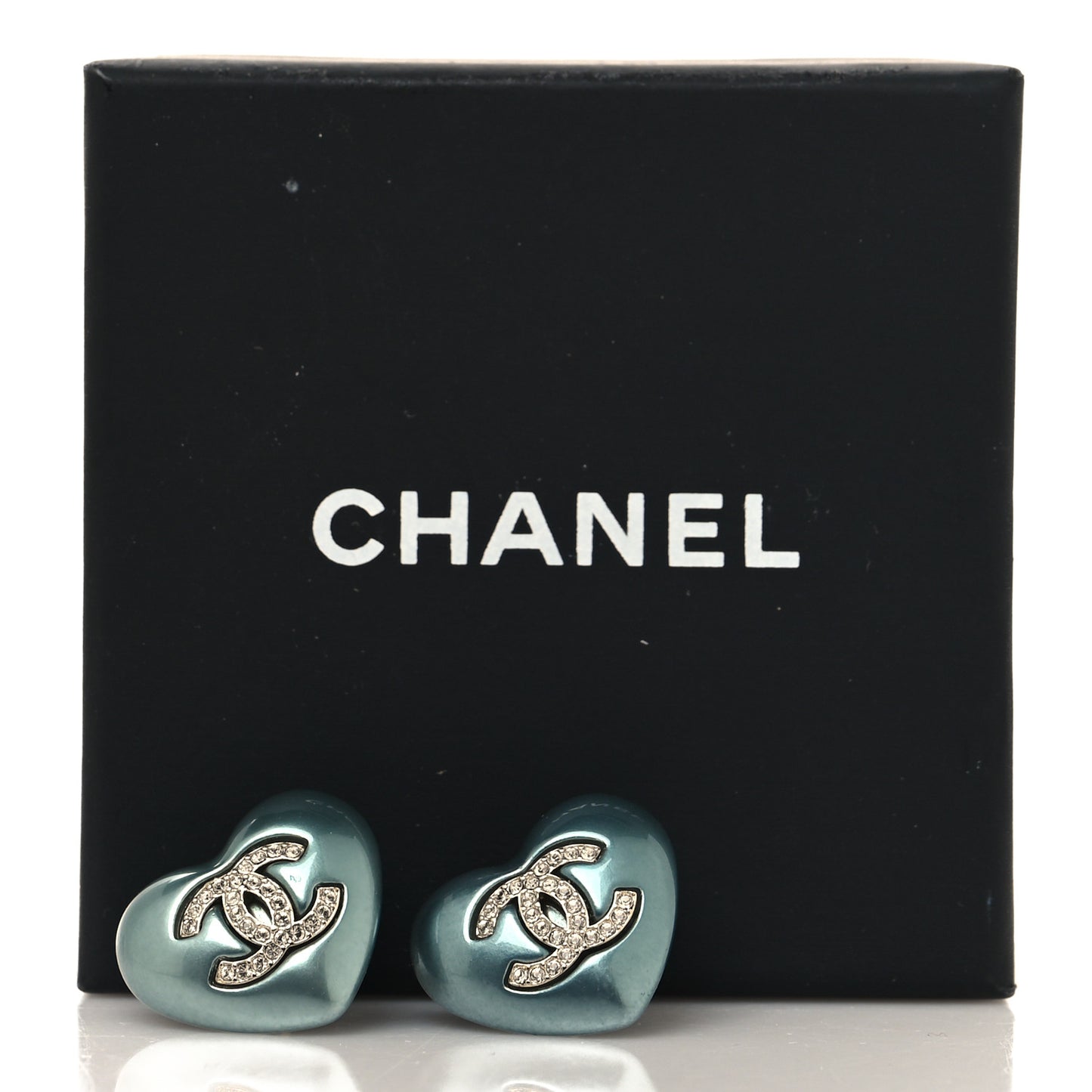 Pearl Crystal CC Heart Earrings Blue Gold