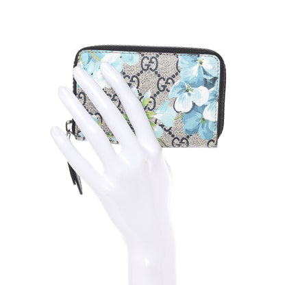Gucci GG Supreme Monogram Blooms Zip Around Card Case Wallet Beige Blue Navy 2 of 7