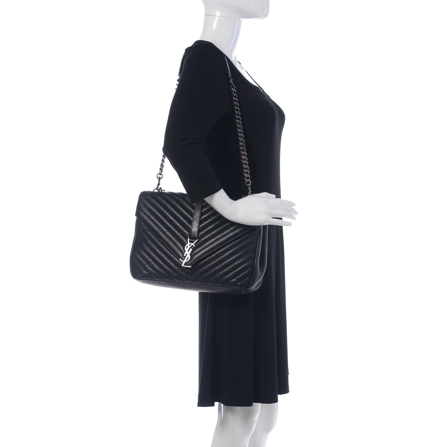 Saint Laurent Sheepskin Matelasse Chevron Monogram Large College Satchel Black 2 of 11