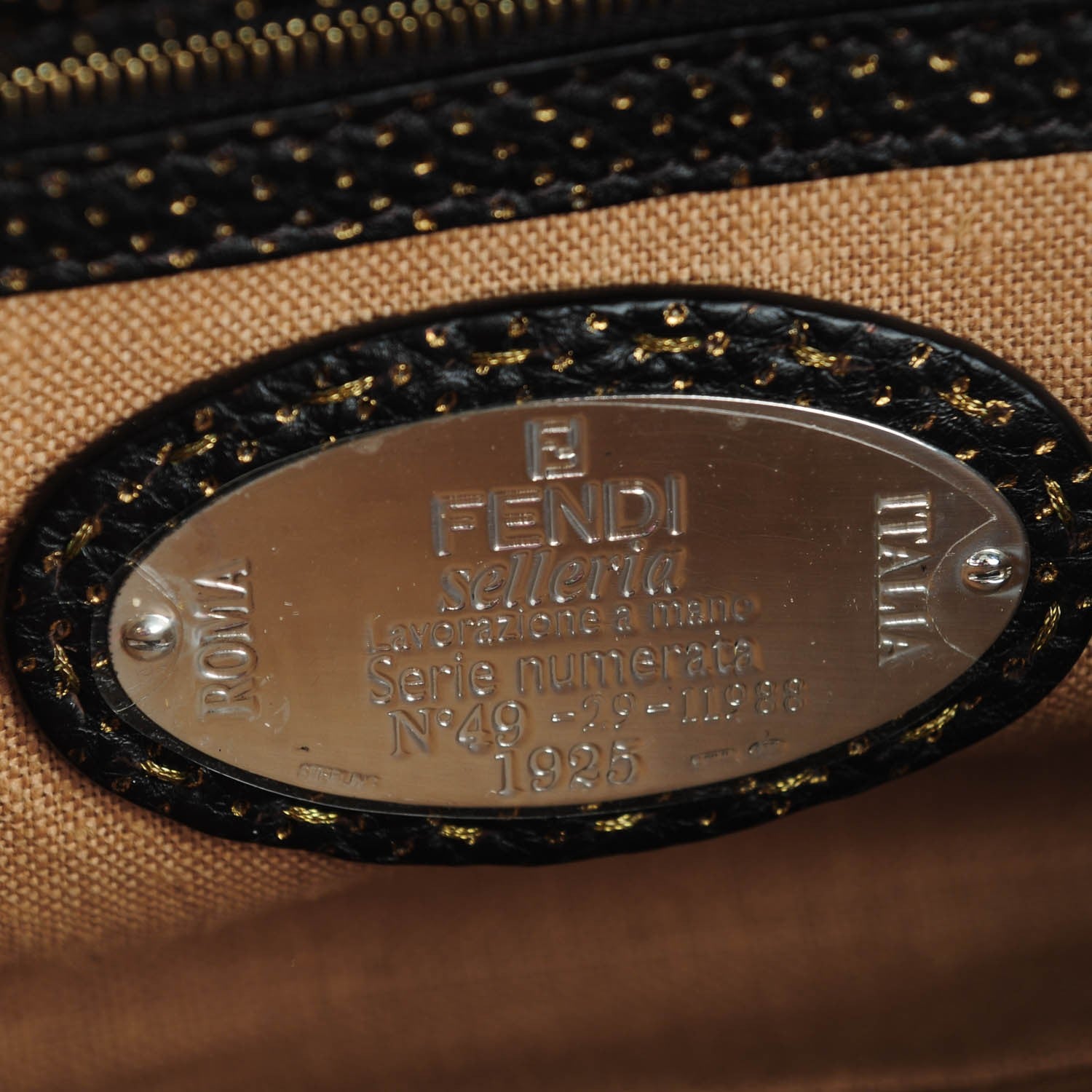 Fendi Calfskin Romano Selleria Perforated Baguette Black 6 of 7