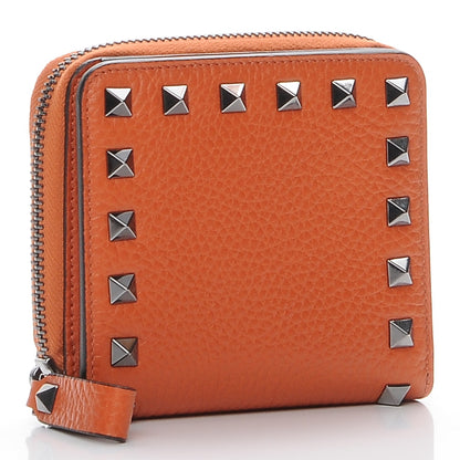 Valentino Garavani Pebbled Calfskin Rockstud Compact Zip Around Wallet Orange 3 of 9