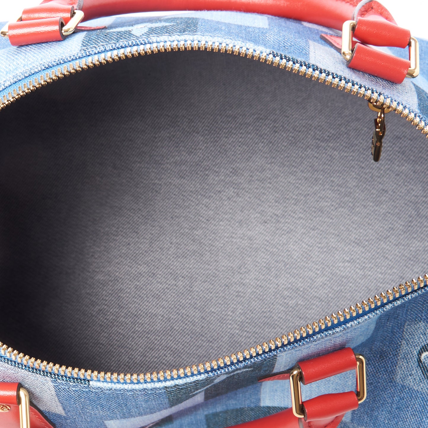 Denim Damier Monogram Patchwork Speedy Bandouliere 30 Blue Rouge