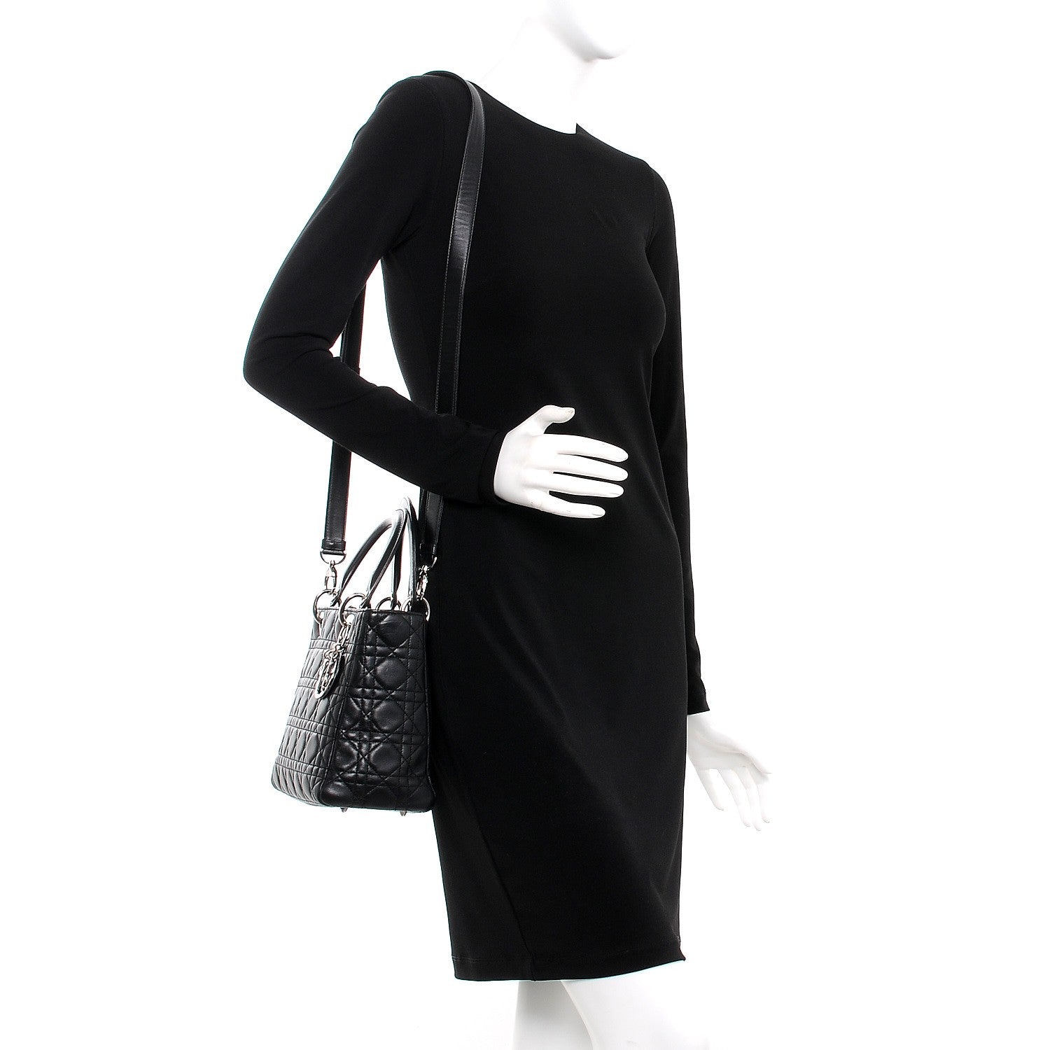 Christian Dior Lambskin Cannage Medium Lady Dior Black 2 of 7