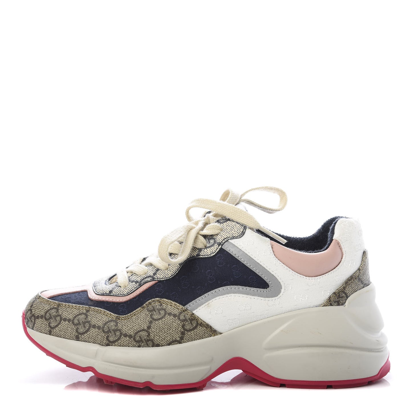 GG Supreme Monogram Mix Monogram Womens Rhyton Sneakers 35 London Blue Beige Pale Pink