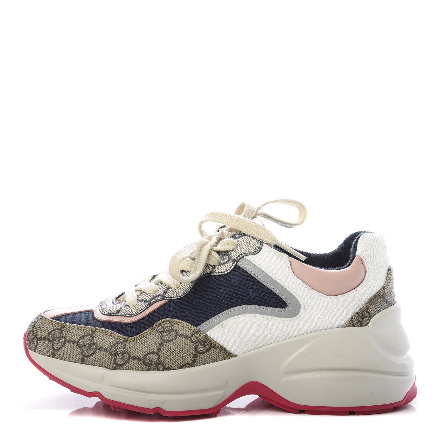 Gucci GG Supreme Monogram Mix Monogram Womens Rhyton Sneakers 35 London Blue Beige Pale Pink 1 of 12