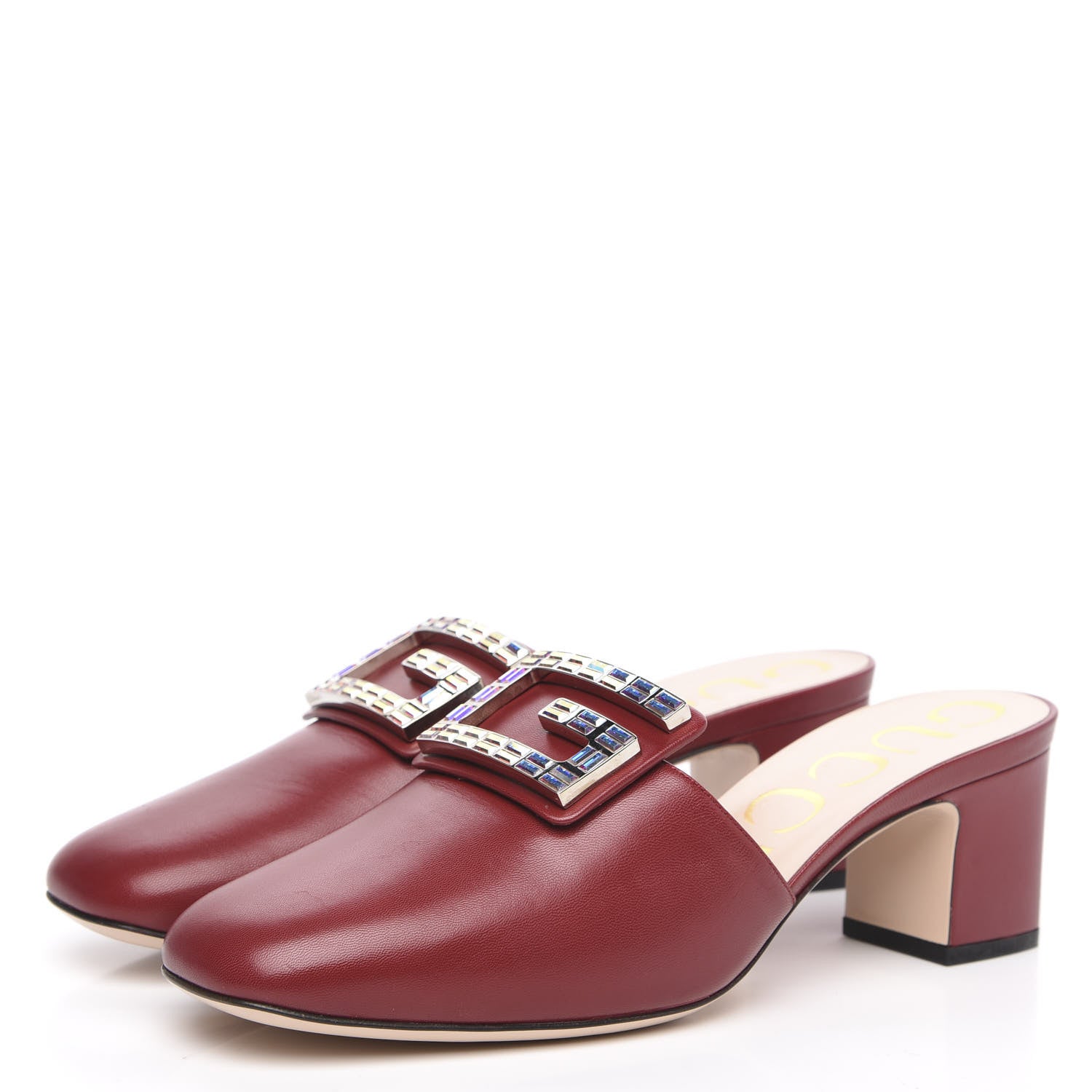Gucci Malaga Kid Crystal Square G Madelyn Mules 39.5 Romantic Cerise 3 of 10