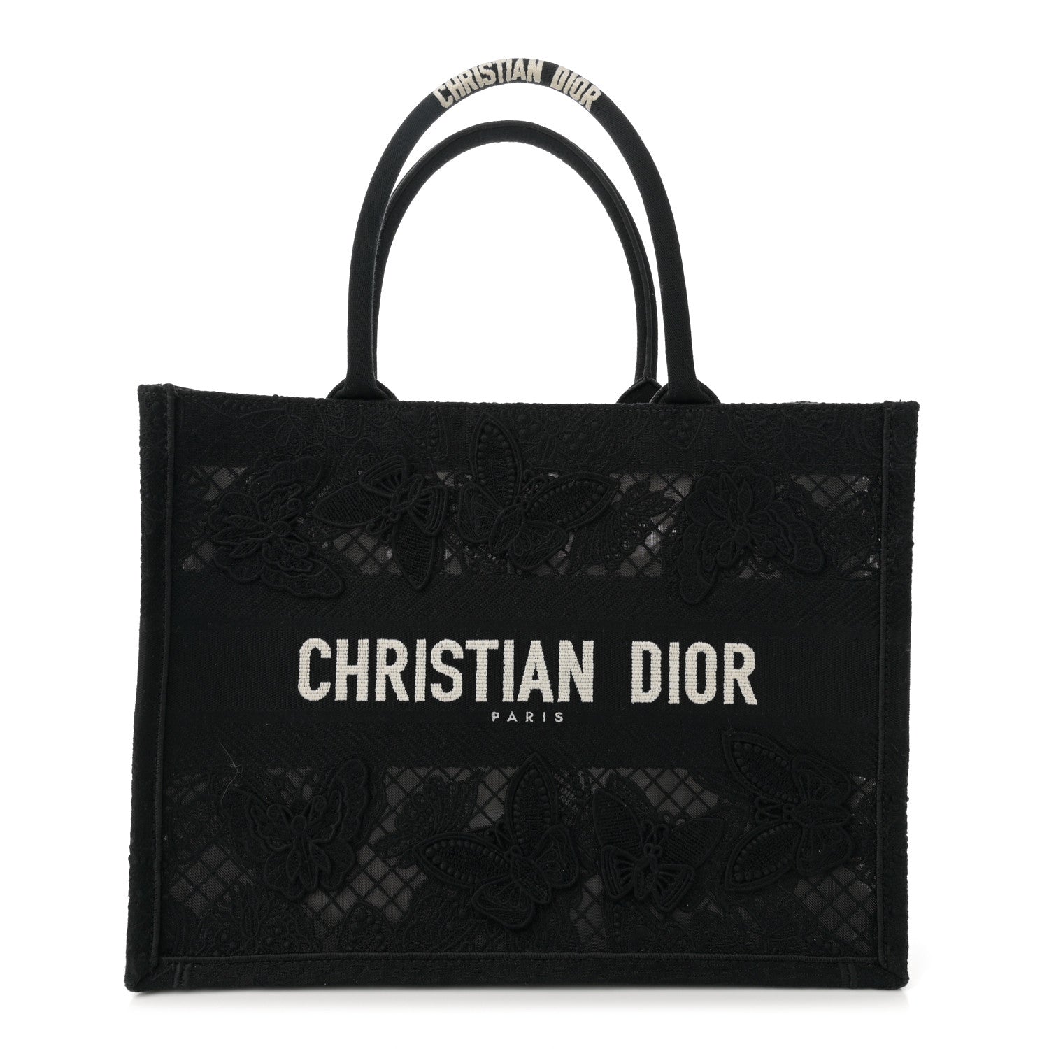 Christian Dior Embroidered 3D Macrame D-Lace Butterfly Medium Book Tote Black Multicolor 1 of 11