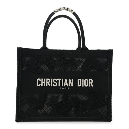 Christian Dior Embroidered 3D Macrame D-Lace Butterfly Medium Book Tote Black Multicolor 1 of 11