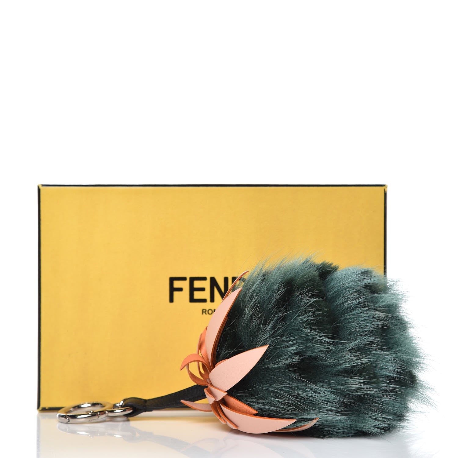 Fendi Fox Rabbit Fur Nappa Pineapple Bag Charm Verde Scuro Baby Pink Multicolor 4 of 4
