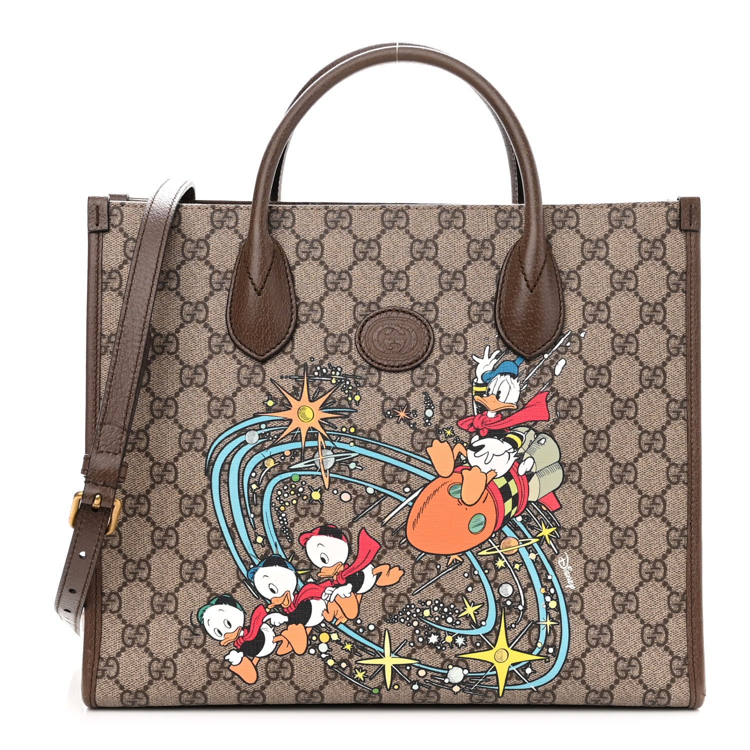 Gucci X DISNEY GG Supreme Monogram Donald Duck Retro Interlocking G Tote Bag Beige Multicolor New Acero 1 of 10