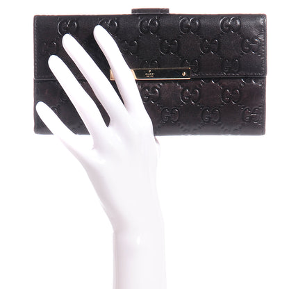 Gucci Guccissima Margaux Calfskin Metal Bar Continental Flap Wallet Chocolate 2 of 9
