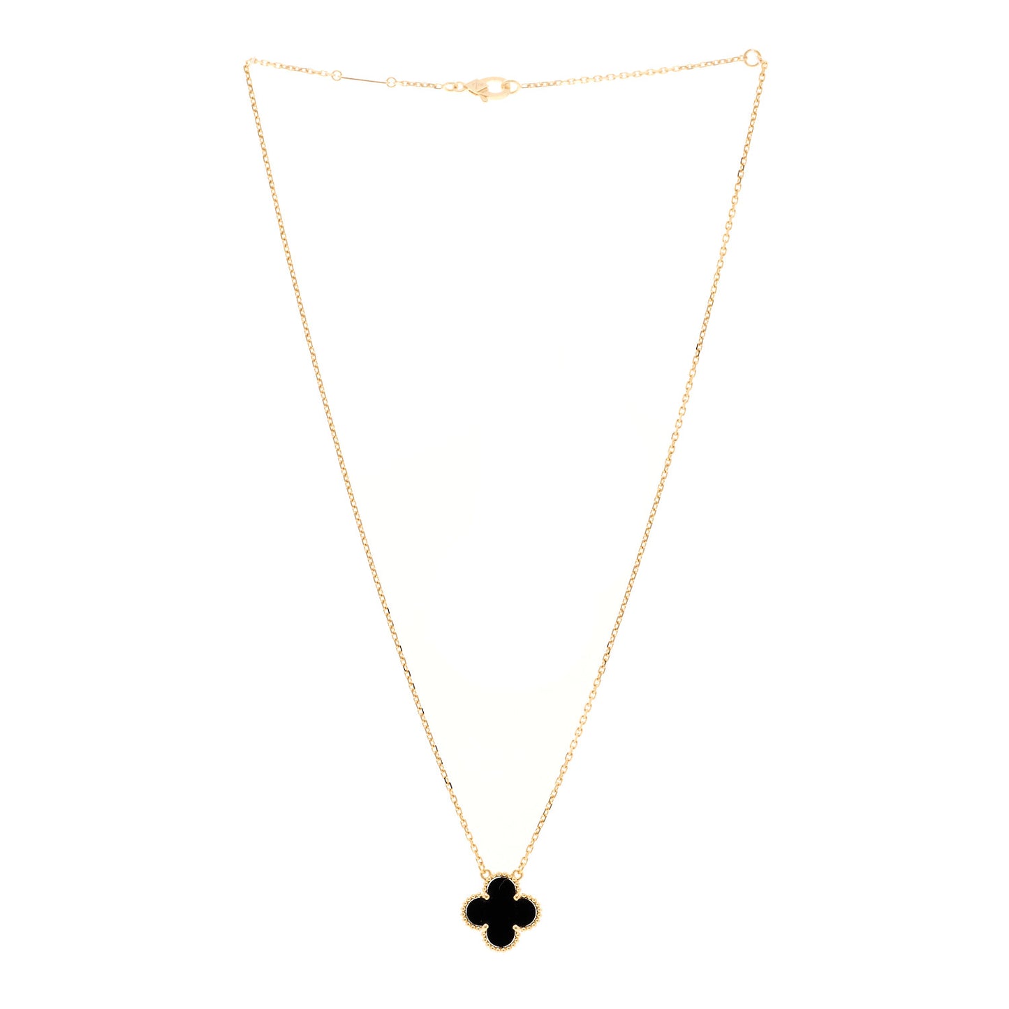 18K Yellow Gold Black Onyx Vintage Alhambra Pendant Necklace