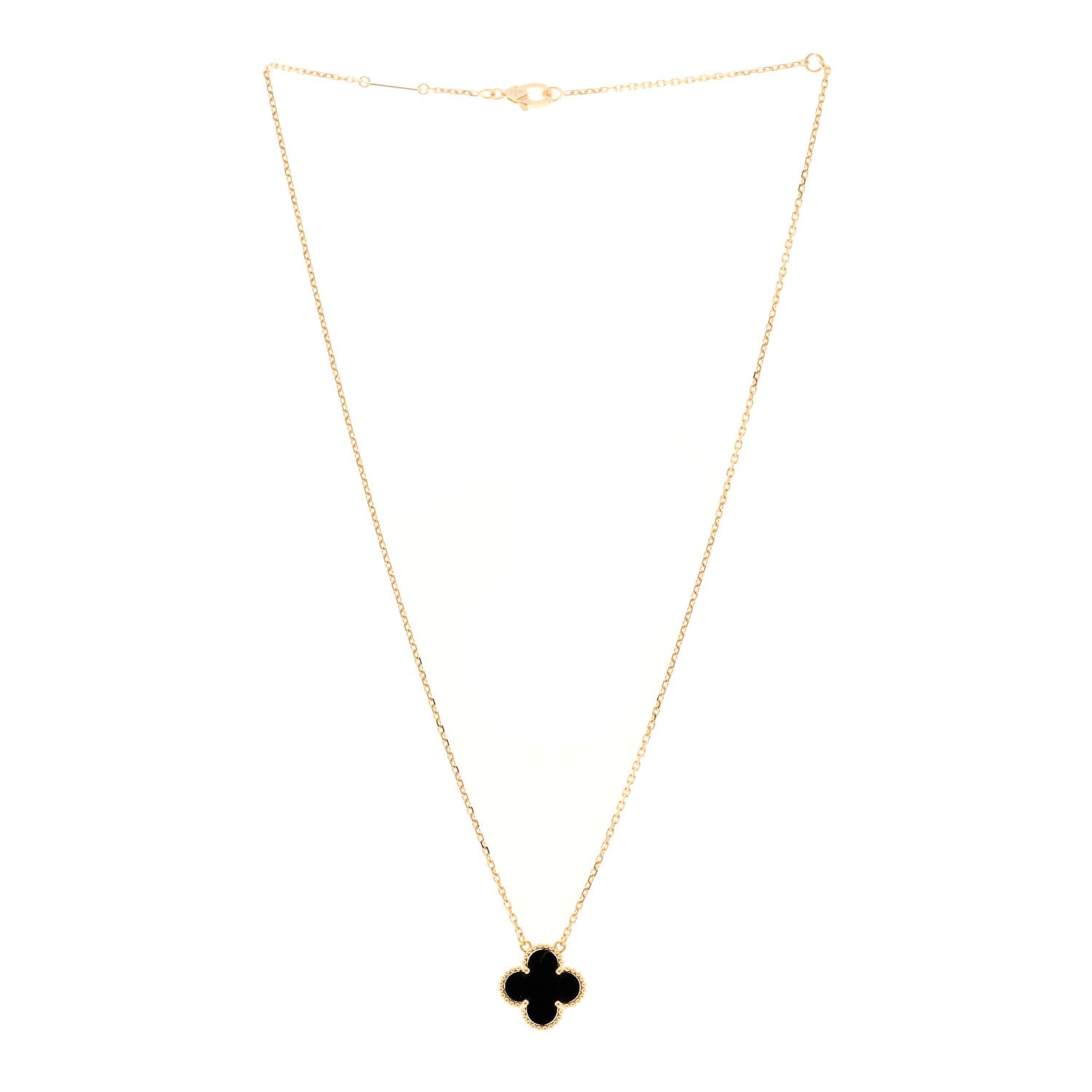 Van Cleef & Arpels 18K Yellow Gold Black Onyx Vintage Alhambra Pendant Necklace 3 of 5