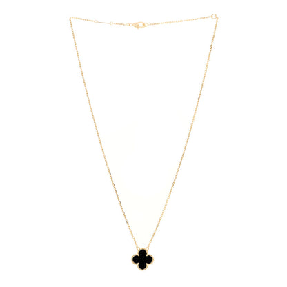 Van Cleef & Arpels 18K Yellow Gold Black Onyx Vintage Alhambra Pendant Necklace 3 of 5