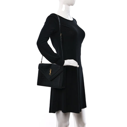 Saint Laurent Calfskin Crocodile Embossed Gaby Satchel Black 2 of 10
