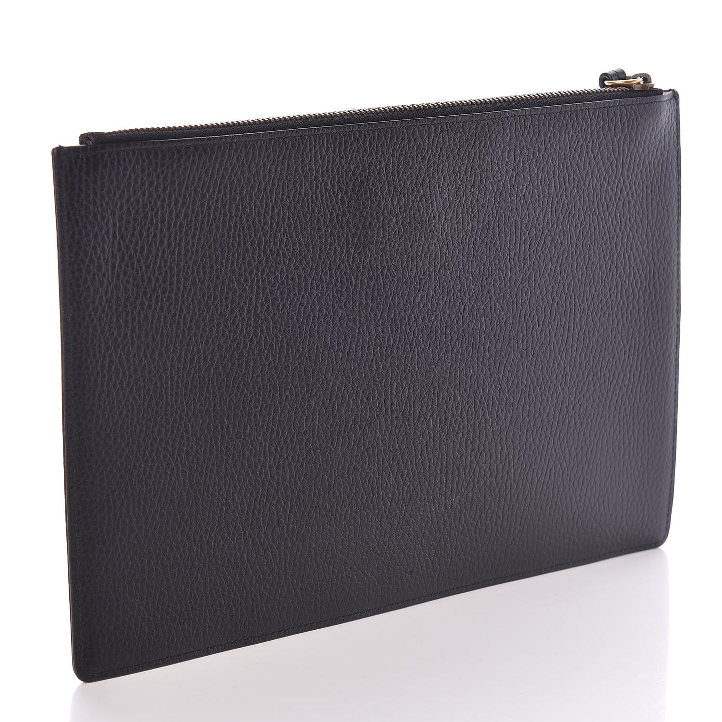 Pebbled Calfskin Butterfly Zip Pouch Black