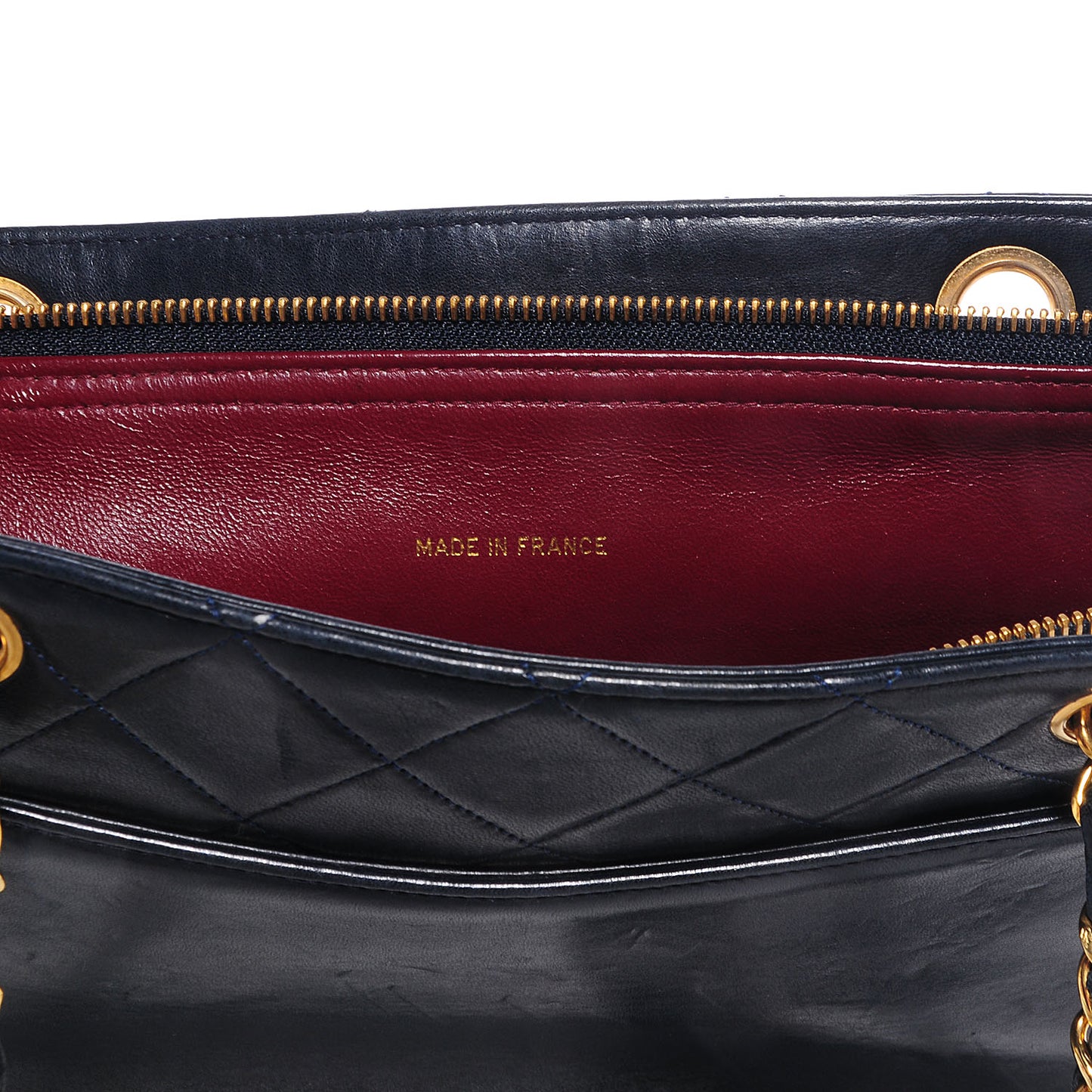 Quilted Lambskin Flap Shoulder Bag Navy Blue