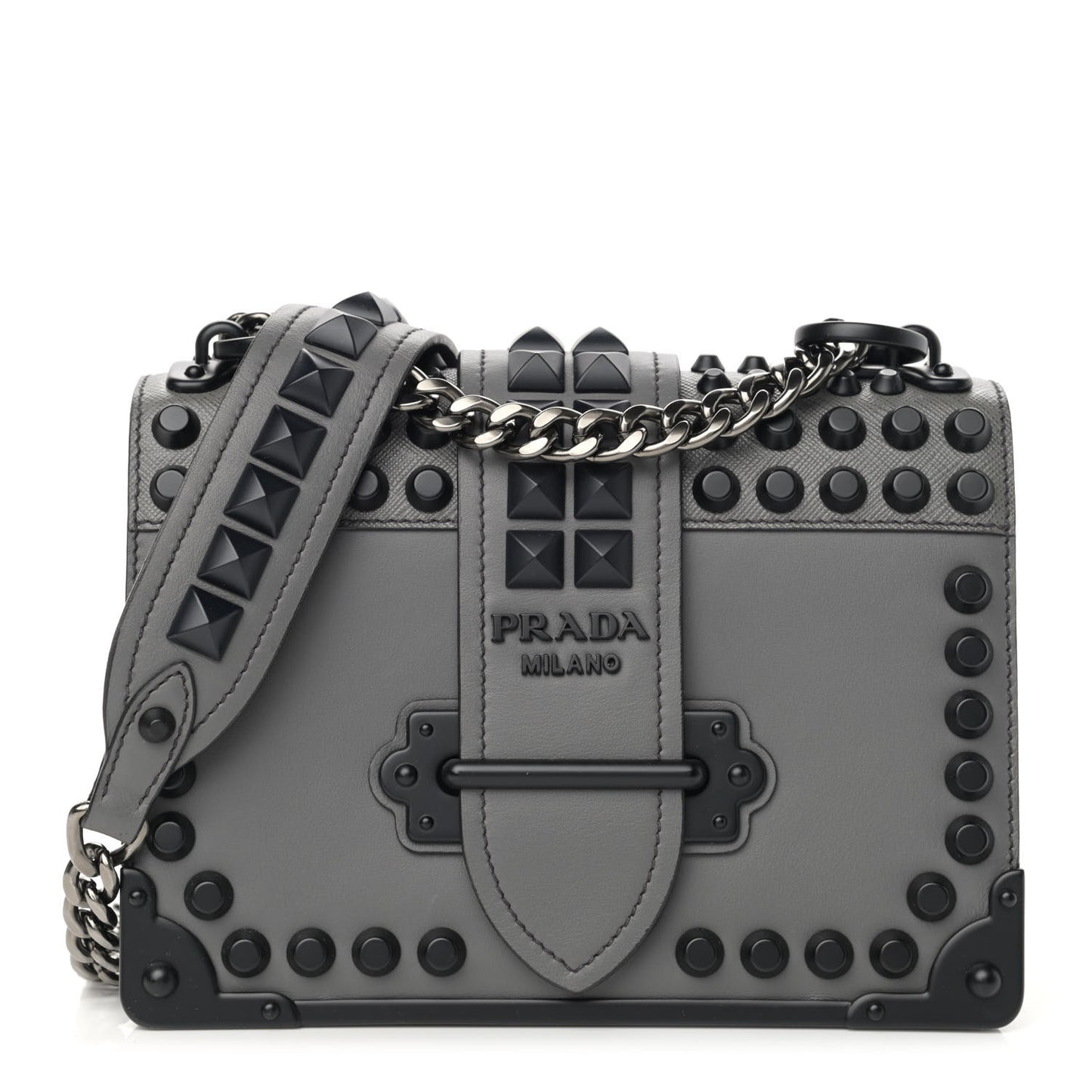 City Calfskin Saffiano Studded Cahier Bag Mercurio