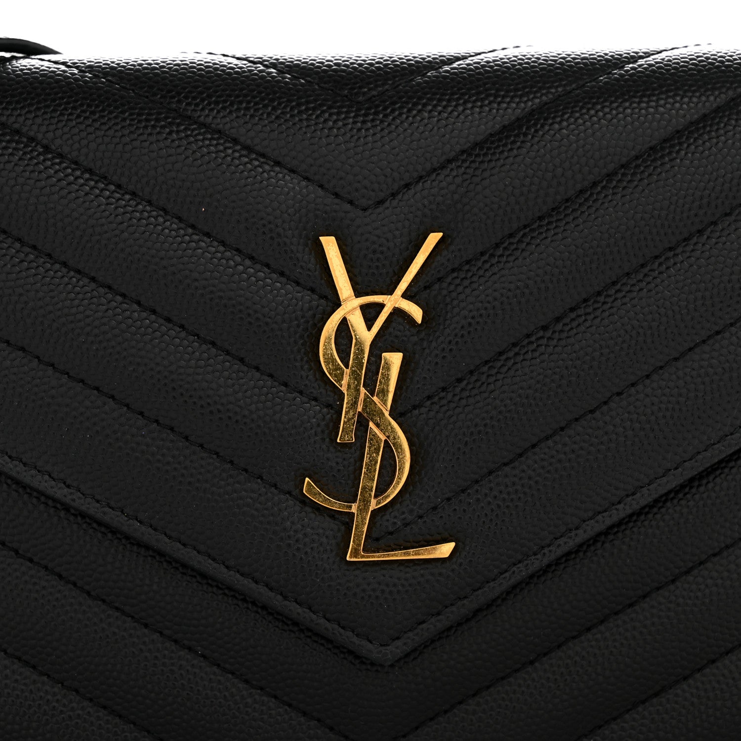 Saint Laurent Grain De Poudre Matelasse Chevron Monogram Envelope Chain Wallet Black 11 of 13