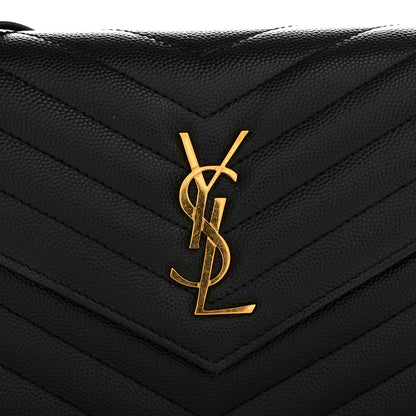 Saint Laurent Grain De Poudre Matelasse Chevron Monogram Envelope Chain Wallet Black 11 of 13