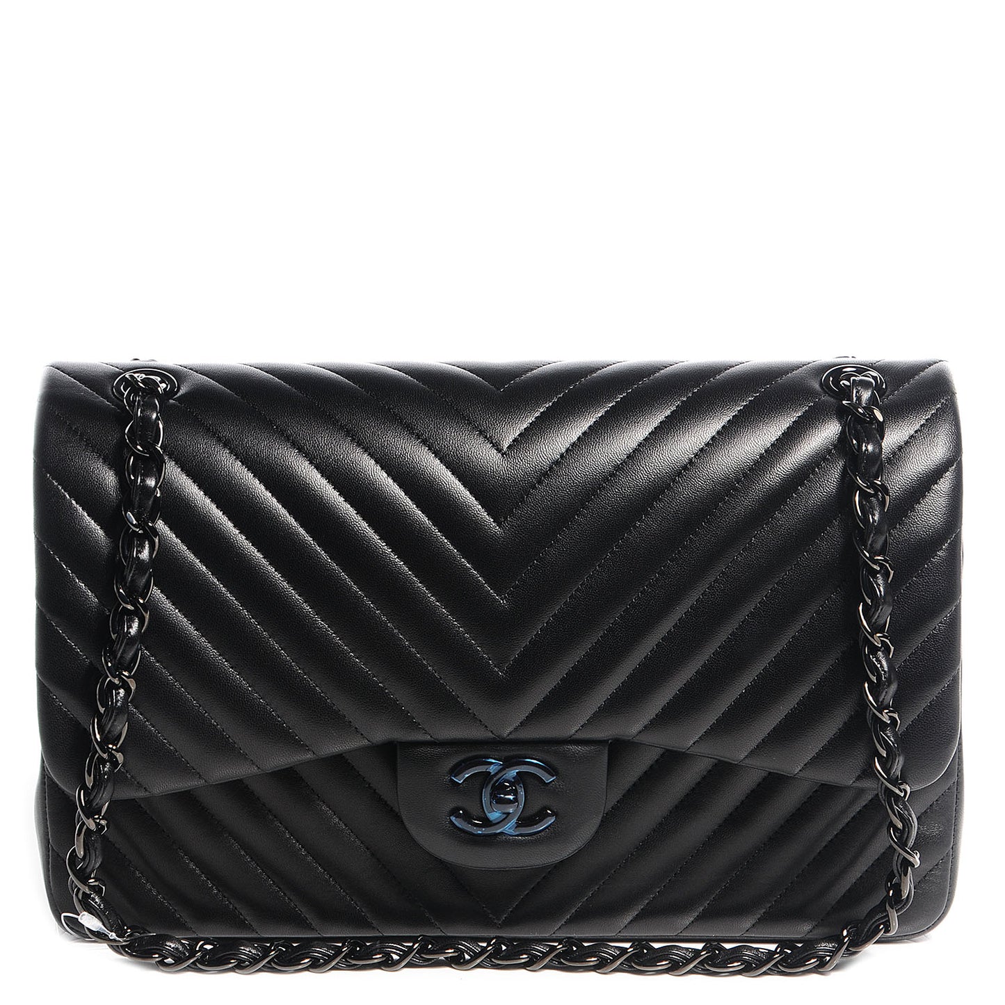 Lambskin Chevron Medium Double Flap Black