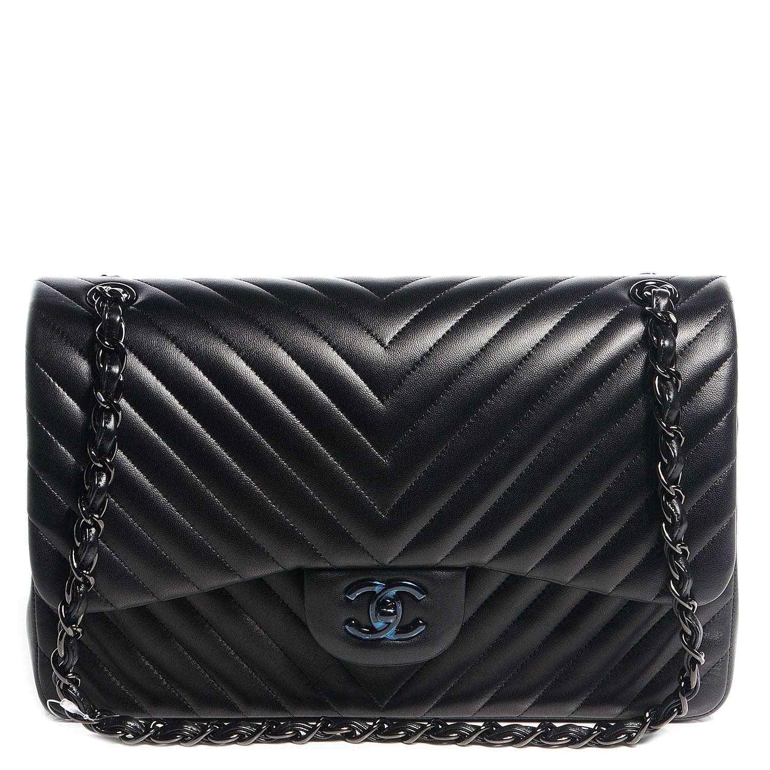 Chanel Lambskin Chevron Medium Double Flap Black 1 of 9