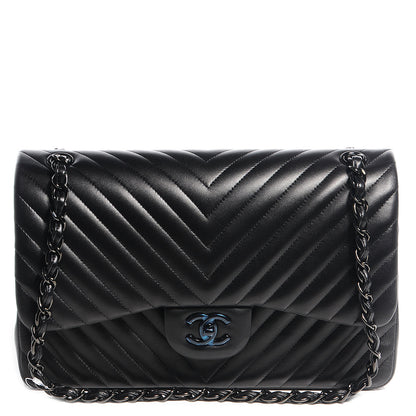 Chanel Lambskin Chevron Medium Double Flap Black 1 of 9