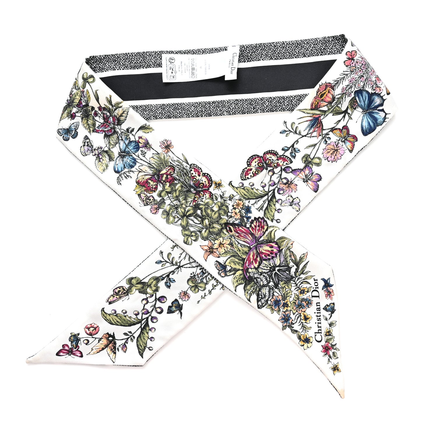 Silk Twill D-Floral Mitzah Scarf Black White Multicolor